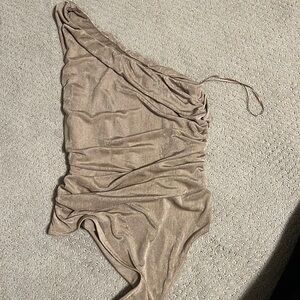 free people silver metallic bodysuit, one shoulder!